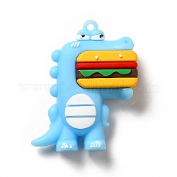Dinosaur with Hamburger Shape PVC Pendants, Light Sky Blue, 52x42x16.5mm, Hole: 3mm