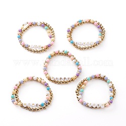 Set di braccialetti elasticizzati in stile lettera, con ccb plastica e acrilico e perline in ottone, colore misto, diametro interno: 2-3/8 pollice (6 cm), 2 pc / set
