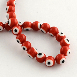Perles rondes vernissées de mauvais œil manuelles, rouge, 10mm, Trou: 1mm, Environ 38 pcs/chapelet, 14.1 pouce