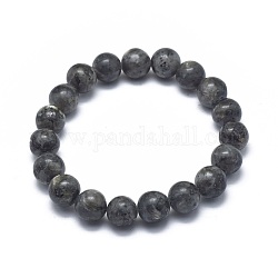 Bracelets extensibles en perles de larvikite naturelles, ronde, 2 pouce ~ 2-1/8 pouces (5.2~5.5 cm), perle: 10 mm