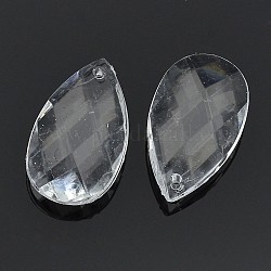 Transparent Acrylic Pendants for Curtains, Faceted, Teardrop, White, about 37.5mm long, 21.5mm wide, 10mm thick, hole: 2mm, about 125pcs/500g