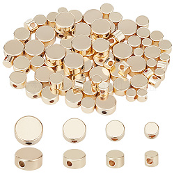 ARRICRAFT 80Pcs 4 Style Brass Beads, Flat Round, Real 14K Gold Plated, 3~6x2.5~2.6mm, Hole: 1.2mm, 20pcs/style