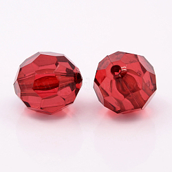 Perles en acrylique transparente, facette, ronde, support violet rouge, 12mm, trou: environ 2 mm, 450 pcs / 500 g