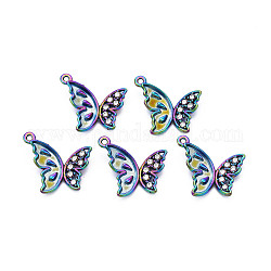 Ciondoli in lega color arcobaleno montature cabochon, con strass cistal,  cadmio& piombo libero, farfalla, vassoio: 7x15mm, 25x21.5x4mm, foro: 1.4mm.