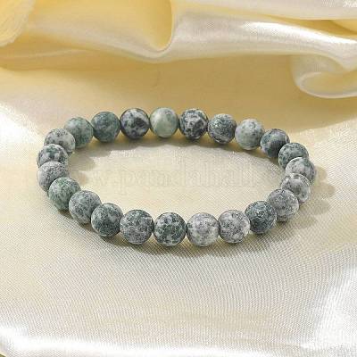 Bracciali elasticizzati con perle di diaspro verde naturale&nbsp;BJEW-K212-B-017-1