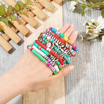 7 set di braccialetti elastici in perline heishi in argilla polimerica fatti a mano per donna all'ingrosso