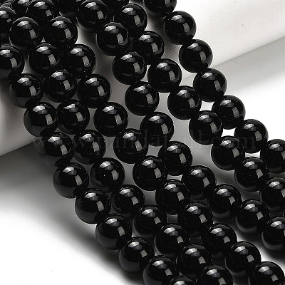 Natürliche schwarze Onyxperlenstränge (gefärbt und erhitzt).&nbsp;G-H329-C06-8mm-1