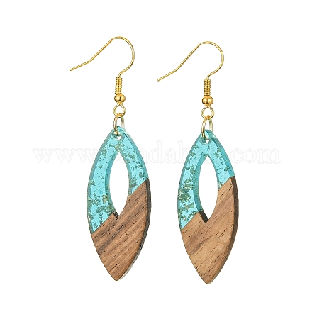 Boucles d'oreilles pendantes en résine bicolore et bois de noyer EJEW-JE05504-01-1