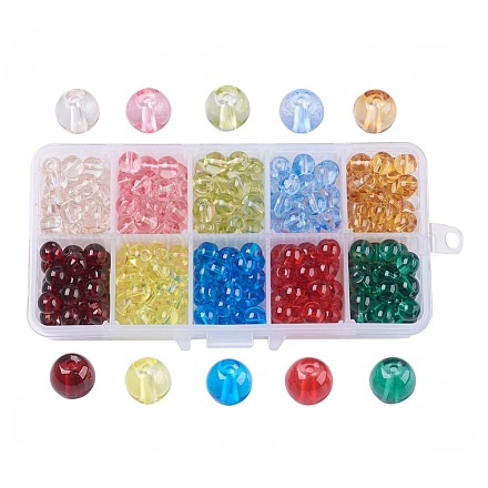 10 farben backen gemalt transparentem glas runde perlen DGLA-JP0001-23-8mm-1