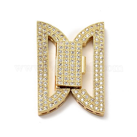 Brass Micro Pave Clear Cubic Zirconia Fold Over Clasps KK-G414-07G-1