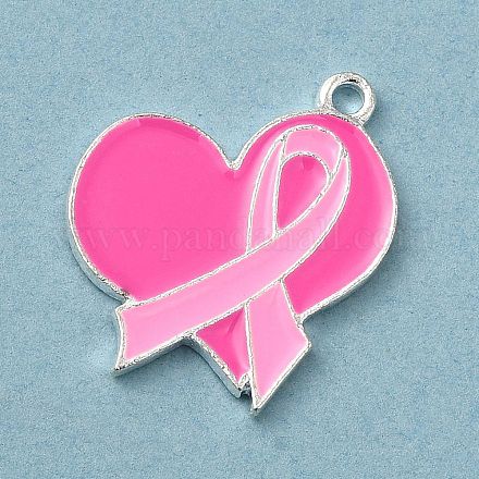 Pendenti in smalto in lega a tema nastro rosa per la consapevolezza del cancro al seno ENAM-A147-01C-1
