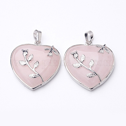 Corazón colgantes de cuarzo natural rosa GP356-1-1