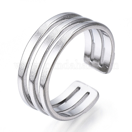 304 Stainless Steel Triple Line Open Cuff Ring X-RJEW-N040-19-1