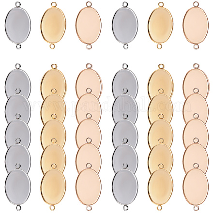 UNICRAFTALE 30 Sets 3 Colors 18.5x13.5mm Oval Tray Links Making Stainless Steel Cabochon Connector Settings and Transparent Glass Cabochons DIY Link Findings for Necklace Earring Jewelry Making DIY-UN0001-60-1