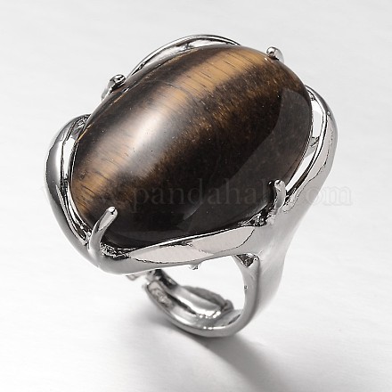 Adjustable Oval Brass Gemstone Wide Band Rings RJEW-L062-03J-1