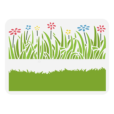 FINGERINSPIRE Grass Field Stencil 8.3x11.7inch Grass Stencil Flowers Drawing Wild Flowers Stencil Template Border Stencil Large Hollow Out Stencil for Home School Wall Floor Door Painting DIY-WH0396-391-1
