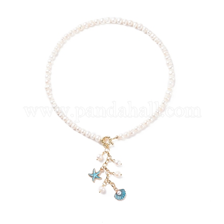 Collana con ciondolo stella marina e conchiglia con perla naturale da donna NJEW-JN03799-1