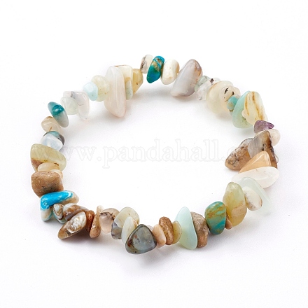 Bracelets extensibles en perles d'opale bleue naturelle BJEW-JB05990-1