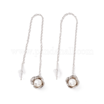 Boucles d'oreilles pendantes longues fleur avec perle en plastique EJEW-A067-08P-1