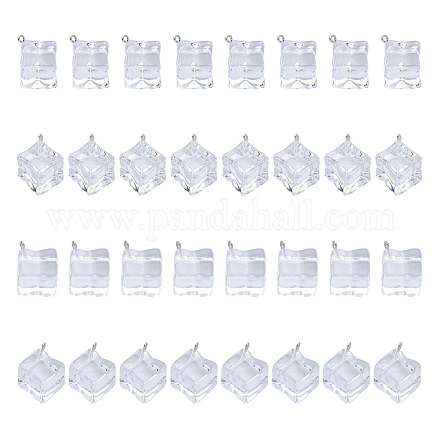 Chgcraft 32 pièces 2 tailles transparent acrylique glaçons breloques glaçons artificiels breloques cube carré pendentifs de glace pour la fabrication de bijoux accessoires de photographie TACR-CA0001-17-1