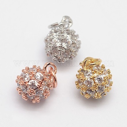 Round Brass Micro Pave Grade AAA Cubic Zirconia Charms ZIRC-O022-47-NR-1