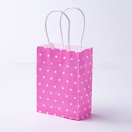 クラフト紙袋  ハンドル付き  ギフトバッグ  ショッピングバッグ  長方形  水玉模様  濃いピンク  21x15x8cm CARB-E002-S-R01-1