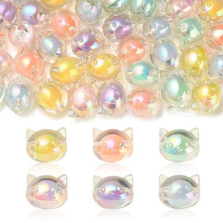 60 pièces 6 couleurs placage uv arc-en-ciel perles acryliques irisées OACR-CJ0001-36-1