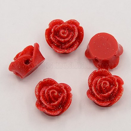 Glitter Style Resin Rose Flower Flatback Beads X-RESI-I023-03G-1