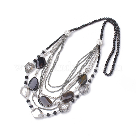 Colliers en verre avec perles de pierres précieuses NJEW-S413-01-1