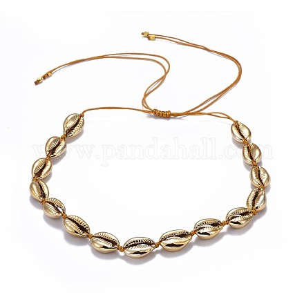 Collane di perle di conchiglia ciprea con filo di nylon e perline di ottone NJEW-JN02406-1