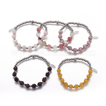 Bracelets à breloques extensibles en perles rondes BJEW-L648-05-1