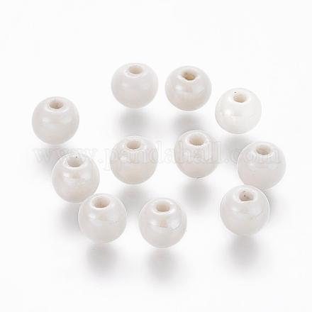 Abalorios redondos de porcelana hechas a mano pearlized PORC-S489-6mm-01-1