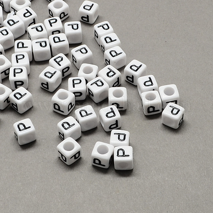 Perles européennes de lettre en acrylique à gros trou X-SACR-Q103-10mm-01P-1