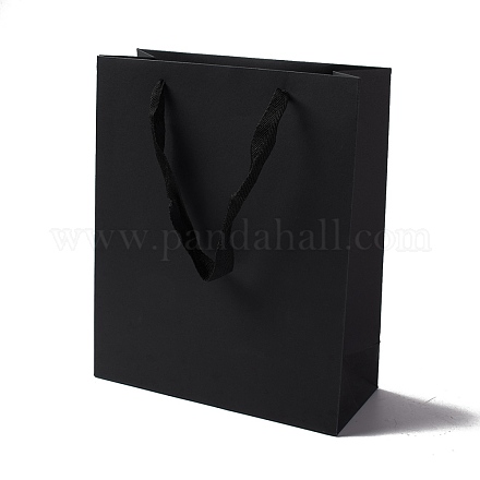 クラフト紙袋  リボンハンドル付き  ギフトバッグ  ショッピングバッグ  長方形  ブラック  28x23x9.7cm;折り：28x23x0.4cm ABAG-F008-01C-03-1