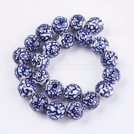 Perles en porcelaine bleue et blanche manuelles PORC-G002-10-1