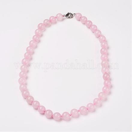Rosa naturale perle di quarzo collane NJEW-F138-10mm-05-1