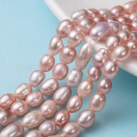 Oval Natural Cultured Freshwater Pearl Beads Strands PEAR-R015-43-1