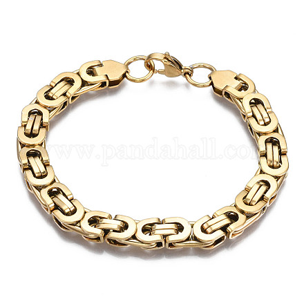 Ion Plating(IP) 201 Stainless Steel Byzantine Chain Bracelet for Men Women BJEW-S057-88B-1