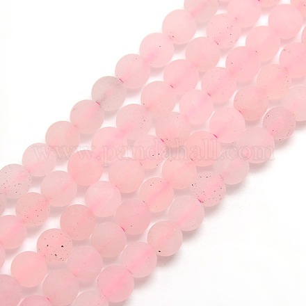 Chapelets de perles rondes en quartz rose mat naturel G-M064-6mm-09-1
