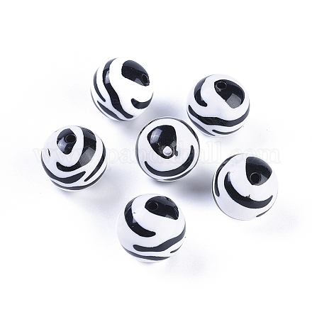 Zebra gestreift opak Acryl Ball Perlen für Halsketten stämmigen X-SACR-C020-44-1
