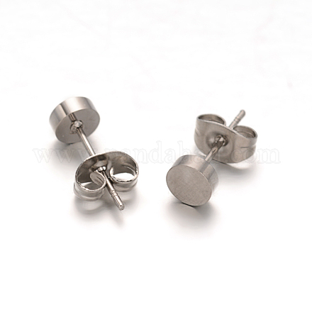 Flat Round 304 Stainless Steel Stud Earrings EJEW-O052-08P-1