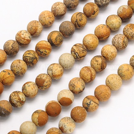 Frosted Round Natural Picture Jasper Beads Strands G-N0166-46-6mm-1