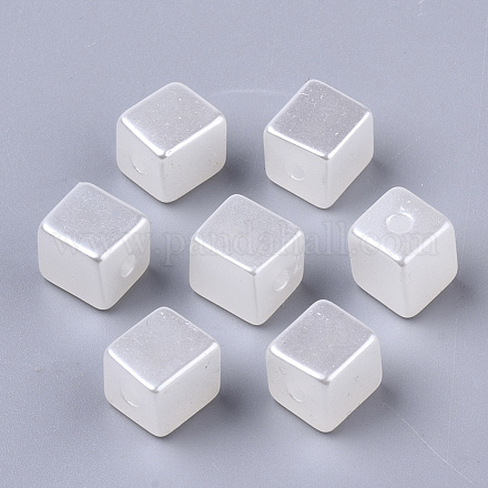 ABSプラスチックパール調ビーズ  正方形  乳白色  8x8x8mm  穴：2mm X-OACR-N008-002-1