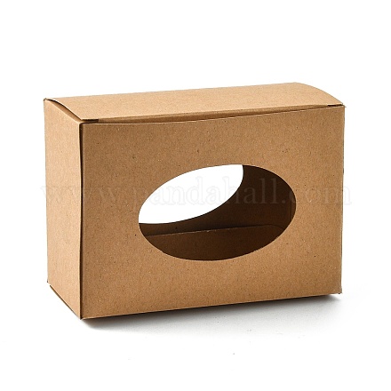 クラフト紙箱  窓付き  プラスチックカバーなし  長方形  淡い茶色  7.3x9.9x4.7cm CON-WH0073-45-1