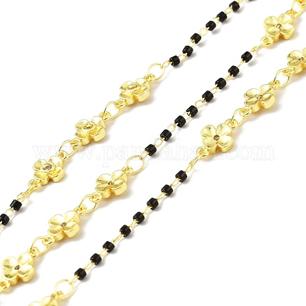 Handmade Eco-friendly Brass Flower Link Chains with Clear Cubic Zirconia CHC-E023-10G-1