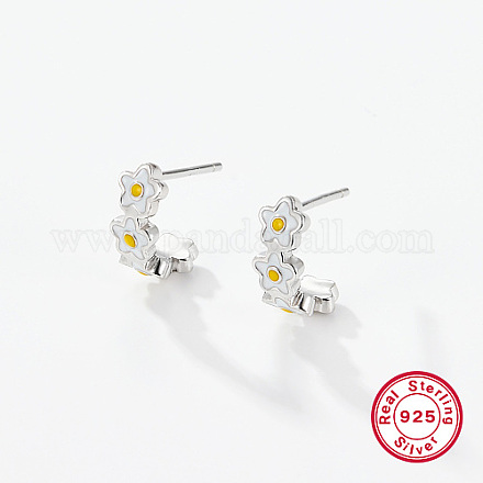 Boucles d'oreilles puces 925 fleur en argent sterling rhodié AE8550-1-1