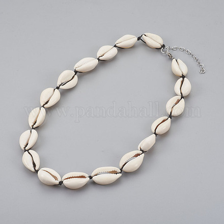 Cowrie Shell Beaded Necklaces NJEW-JN02293-1
