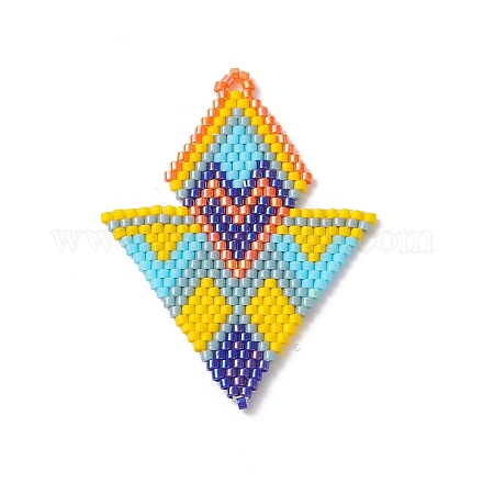 ボヘミアンをテーマにした手作り織機模様ミユキシードビーズ  ひし形と三角形のペンダント  カラフル  48.5x37.5x2mm  穴：2mm PALLOY-MZ00086-1