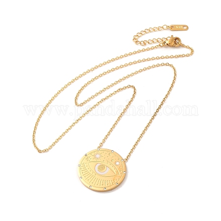 304 Stainless Steel Flat Round Pandant Necklace for Women NJEW-O126-01G-01-1