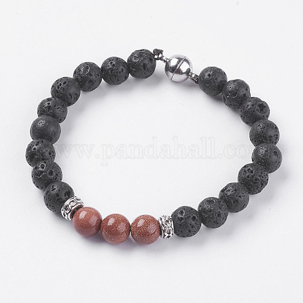 Natürliche Lava Rock Perlen Stretch Armbänder BJEW-I241-12L-1
